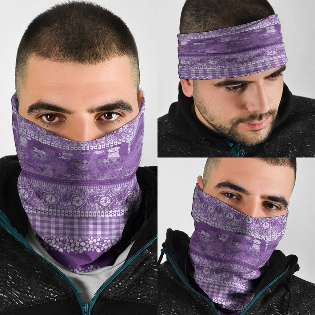 Hawaiian Hibiscus Honu Neck Gaiter Purple Mele Kalikimaka Palaka Spirit LT9 - Polynesian Pride