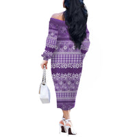Hawaiian Hibiscus Honu Off The Shoulder Long Sleeve Dress Purple Mele Kalikimaka Palaka Spirit LT9 - Polynesian Pride