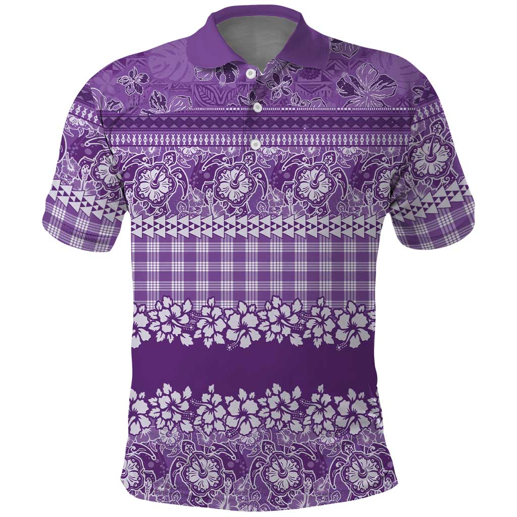 Hawaiian Hibiscus Honu Polo Shirt Purple Mele Kalikimaka Palaka Spirit - Polynesian Pride