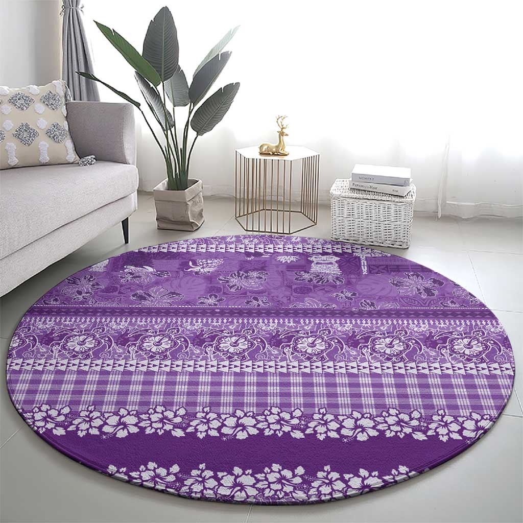 Hawaiian Hibiscus Honu Round Carpet Purple Mele Kalikimaka Palaka Spirit - Polynesian Pride