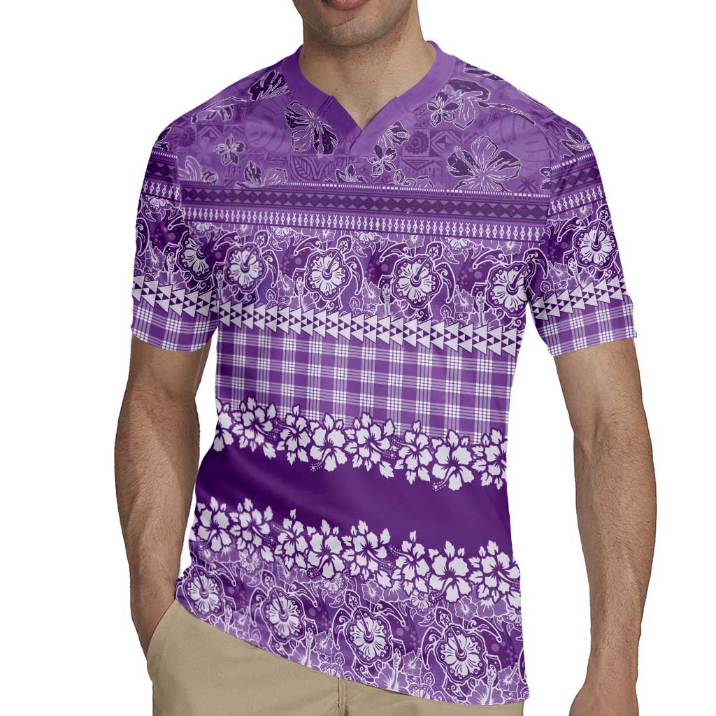 Hawaiian Hibiscus Honu Rugby Jersey Purple Mele Kalikimaka Palaka Spirit - Polynesian Pride