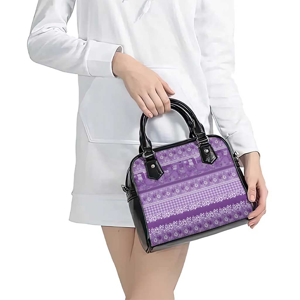 Hawaiian Hibiscus Honu Shoulder Handbag Purple Mele Kalikimaka Palaka Spirit - Polynesian Pride