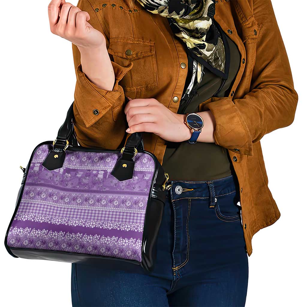 Hawaiian Hibiscus Honu Shoulder Handbag Purple Mele Kalikimaka Palaka Spirit - Polynesian Pride