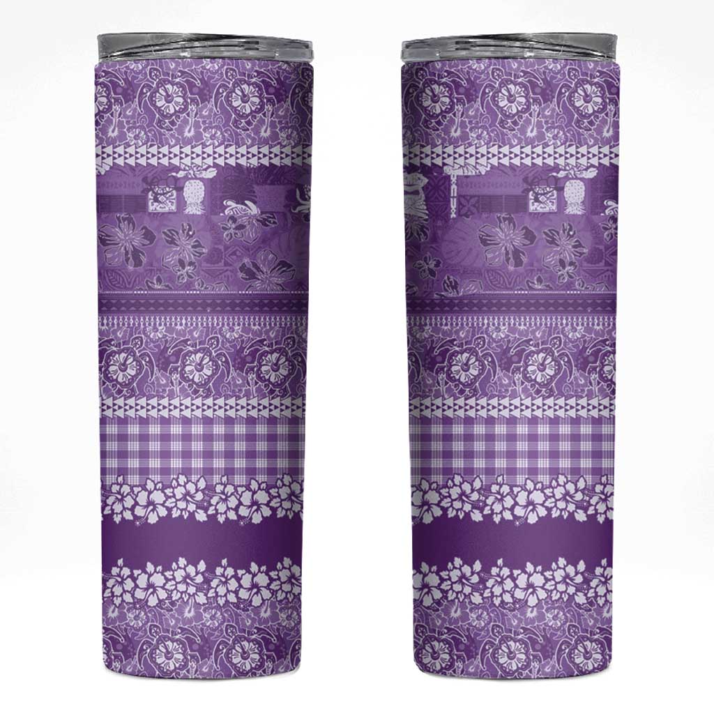 Hawaiian Hibiscus Honu Skinny Tumbler Purple Mele Kalikimaka Palaka Spirit LT9 Purple - Polynesian Pride