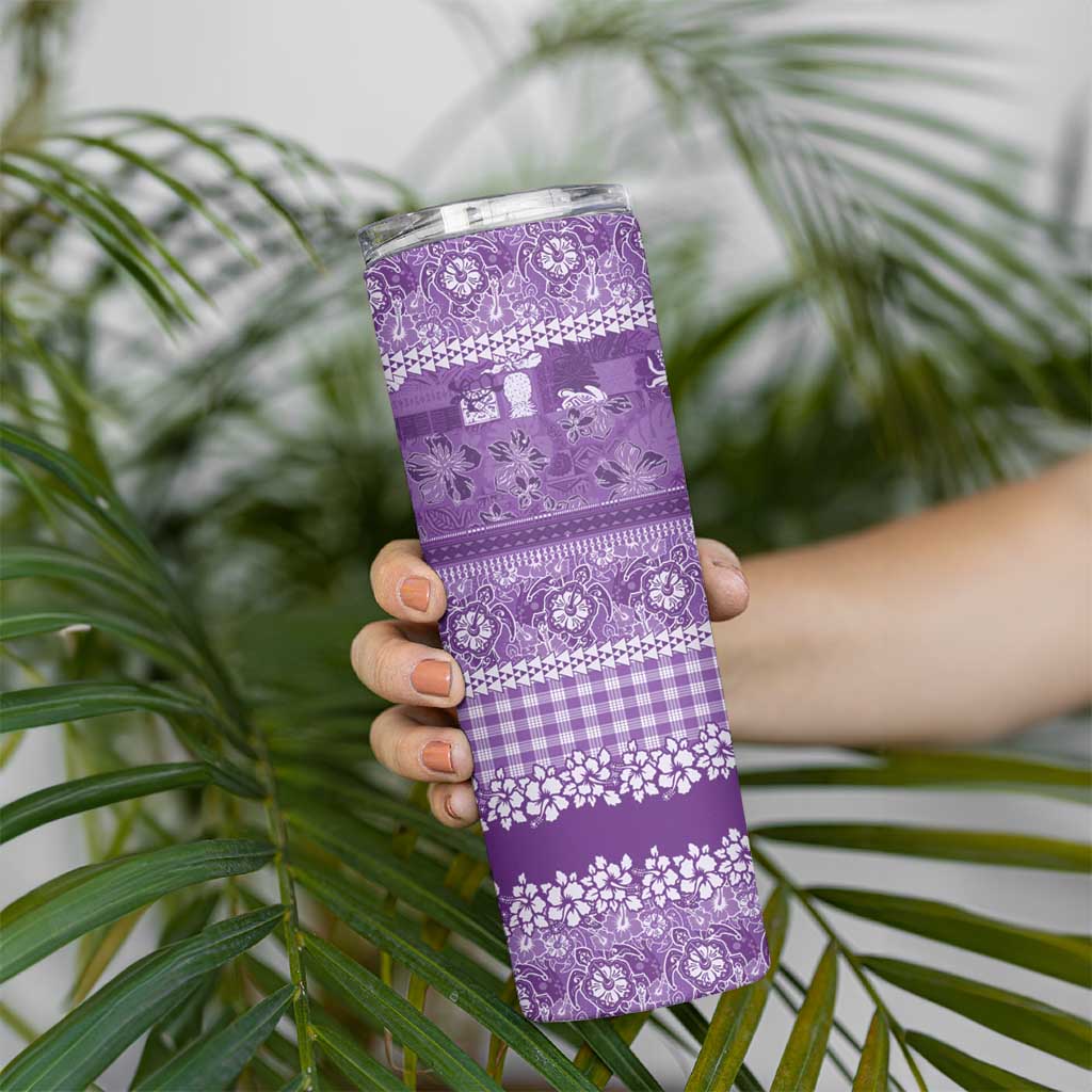 Hawaiian Hibiscus Honu Skinny Tumbler Purple Mele Kalikimaka Palaka Spirit LT9 - Polynesian Pride