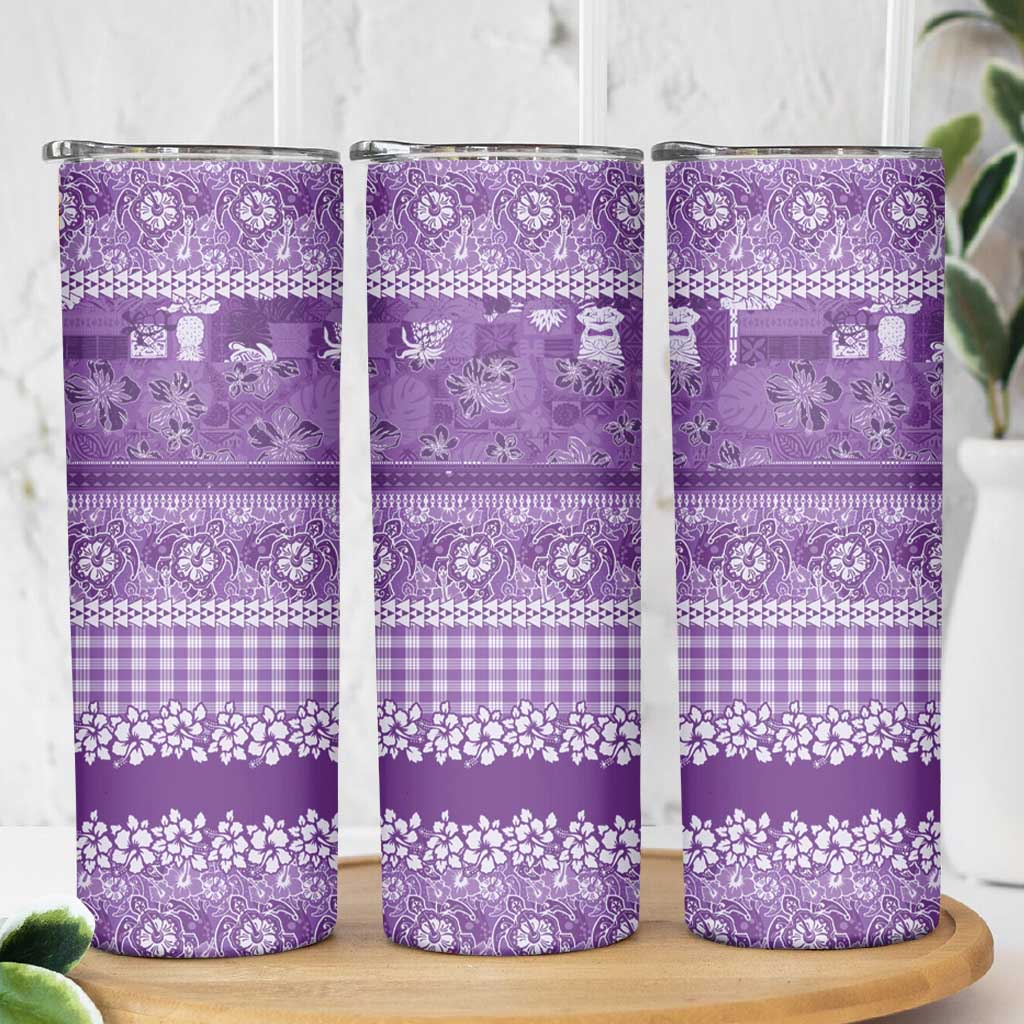 Hawaiian Hibiscus Honu Skinny Tumbler Purple Mele Kalikimaka Palaka Spirit LT9 - Polynesian Pride