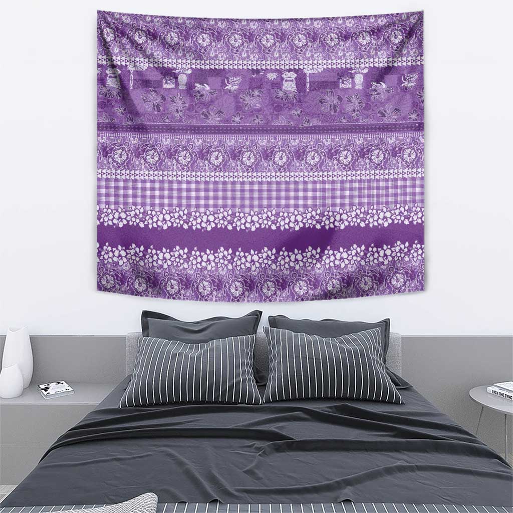 Hawaiian Hibiscus Honu Tapestry Purple Mele Kalikimaka Palaka Spirit - Polynesian Pride