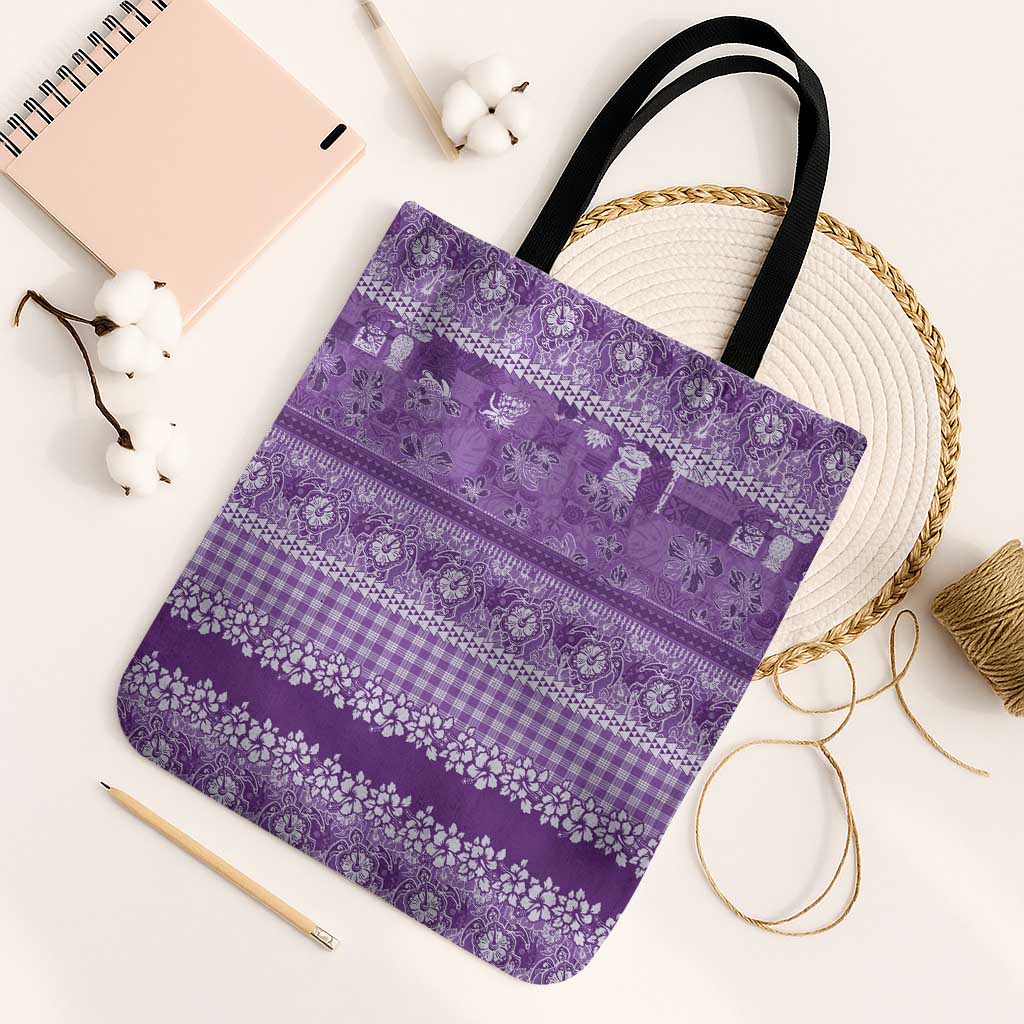 Hawaiian Hibiscus Honu Tote Bag Purple Mele Kalikimaka Palaka Spirit - Polynesian Pride