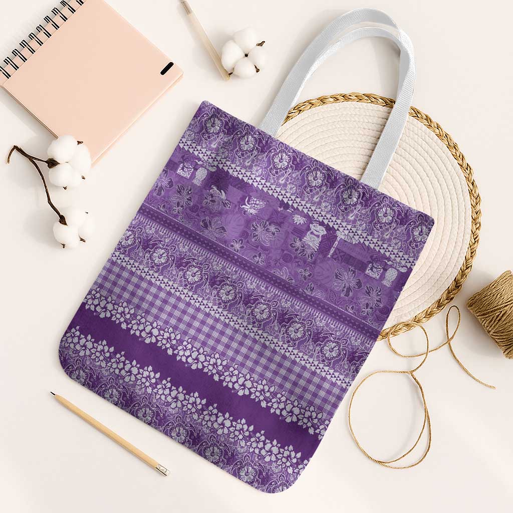 Hawaiian Hibiscus Honu Tote Bag Purple Mele Kalikimaka Palaka Spirit - Polynesian Pride