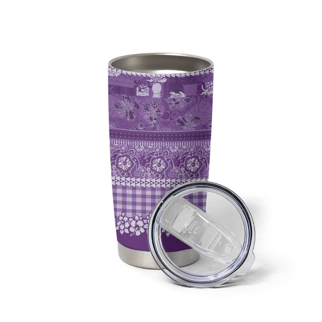 Hawaiian Hibiscus Honu Tumbler Cup Purple Mele Kalikimaka Palaka Spirit - Polynesian Pride