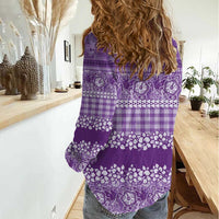 Hawaiian Hibiscus Honu Women Casual Shirt Purple Mele Kalikimaka Palaka Spirit LT9 - Polynesian Pride