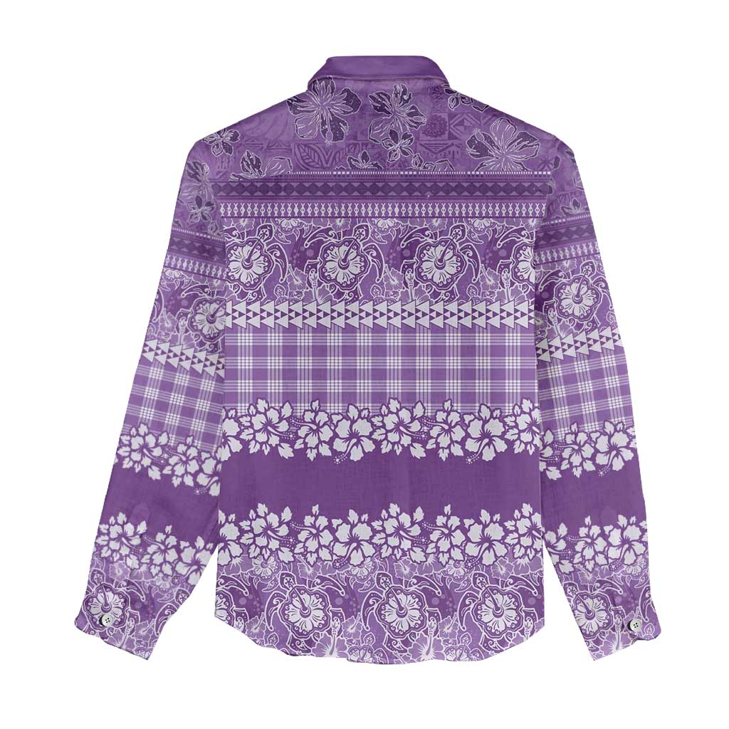 Hawaiian Hibiscus Honu Women Casual Shirt Purple Mele Kalikimaka Palaka Spirit LT9 - Polynesian Pride