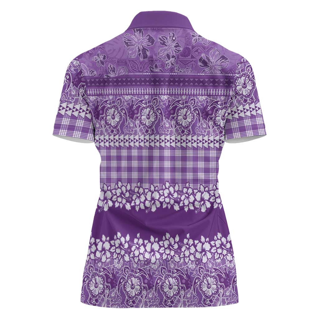 Hawaiian Hibiscus Honu Women Polo Shirt Purple Mele Kalikimaka Palaka Spirit LT9 - Polynesian Pride