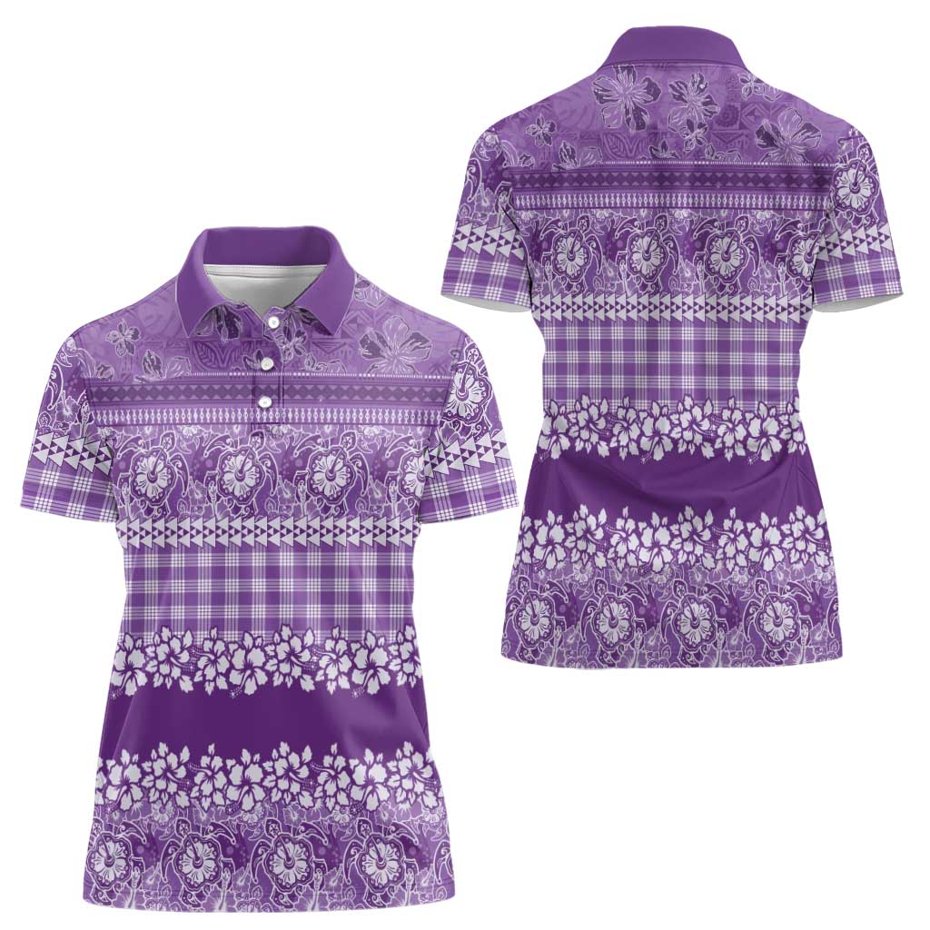 Hawaiian Hibiscus Honu Women Polo Shirt Purple Mele Kalikimaka Palaka Spirit LT9 - Polynesian Pride