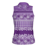 Hawaiian Hibiscus Honu Women Sleeveless Polo Shirt Purple Mele Kalikimaka Palaka Spirit LT9 - Polynesian Pride