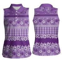 Hawaiian Hibiscus Honu Women Sleeveless Polo Shirt Purple Mele Kalikimaka Palaka Spirit LT9 - Polynesian Pride