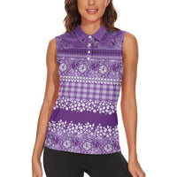 Hawaiian Hibiscus Honu Women Sleeveless Polo Shirt Purple Mele Kalikimaka Palaka Spirit LT9 - Polynesian Pride