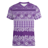Hawaiian Hibiscus Honu Women V-Neck T-Shirt Purple Mele Kalikimaka Palaka Spirit LT9 Female Purple - Polynesian Pride