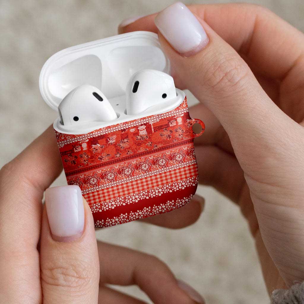 Hawaiian Hibiscus Honu AirPods Case Red Mele Kalikimaka Palaka Spirit - Polynesian Pride