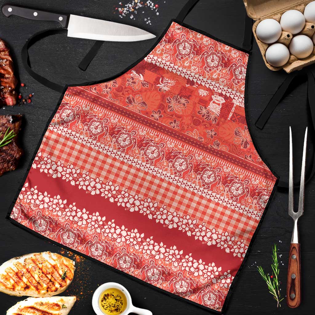 Hawaiian Hibiscus Honu Apron Red Mele Kalikimaka Palaka Spirit - Polynesian Pride