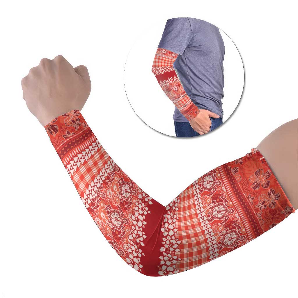 Hawaiian Hibiscus Honu Arm Sleeves Red Mele Kalikimaka Palaka Spirit - Polynesian Pride