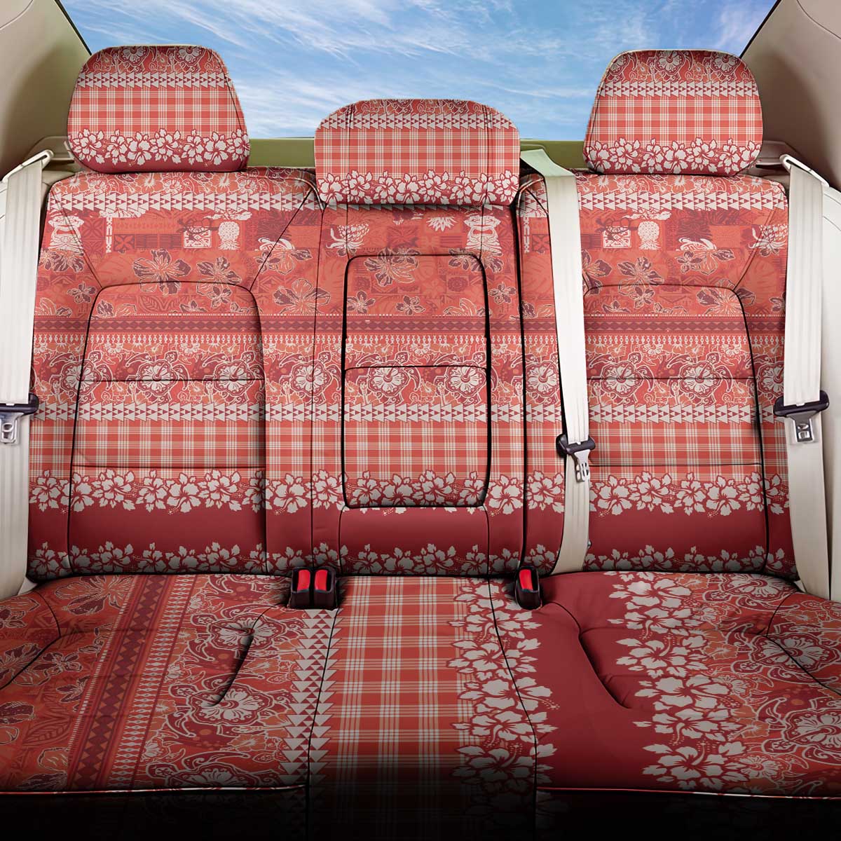 Hawaiian Hibiscus Honu Back Car Seat Cover Red Mele Kalikimaka Palaka Spirit LT9 One Size Red - Polynesian Pride
