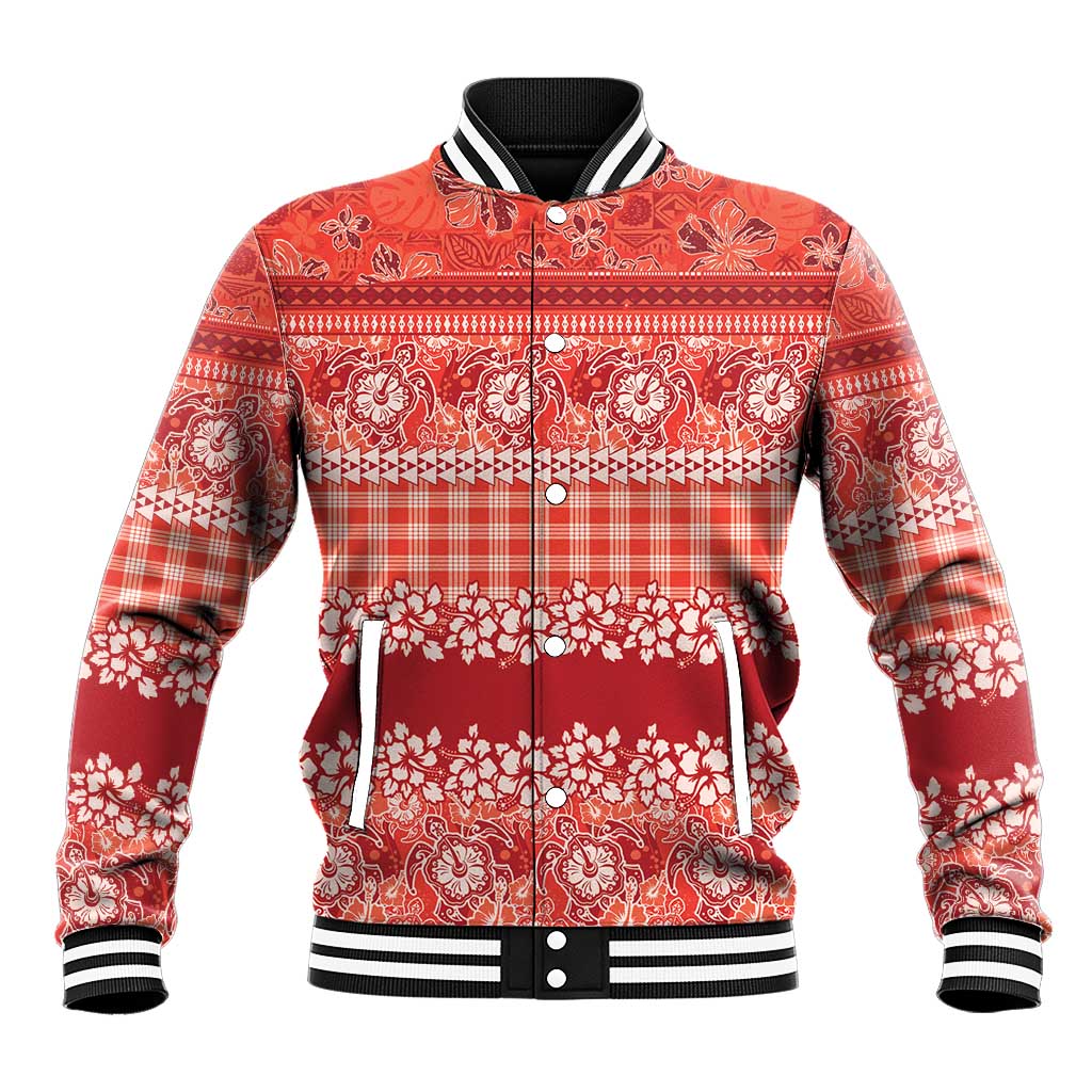 Hawaiian Hibiscus Honu Baseball Jacket Red Mele Kalikimaka Palaka Spirit - Polynesian Pride