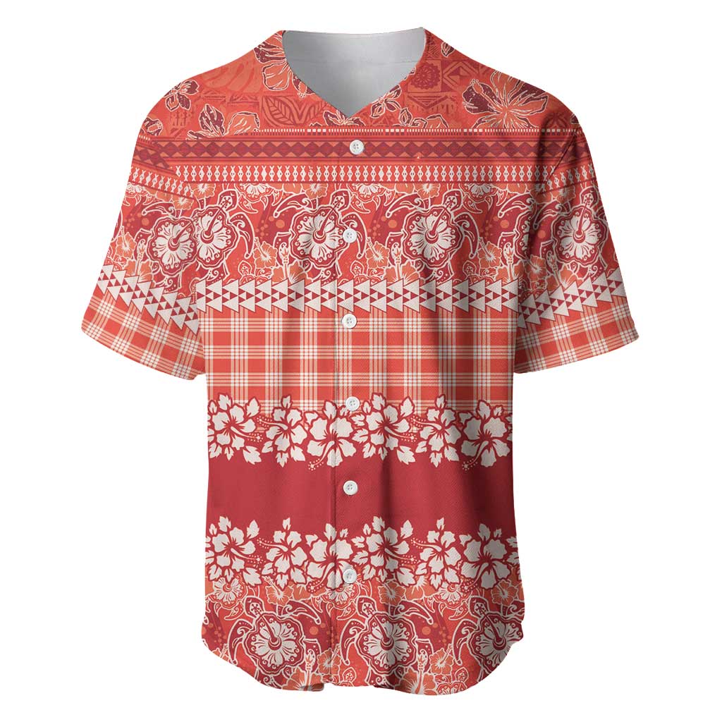 Hawaiian Hibiscus Honu Baseball Jersey Red Mele Kalikimaka Palaka Spirit - Polynesian Pride