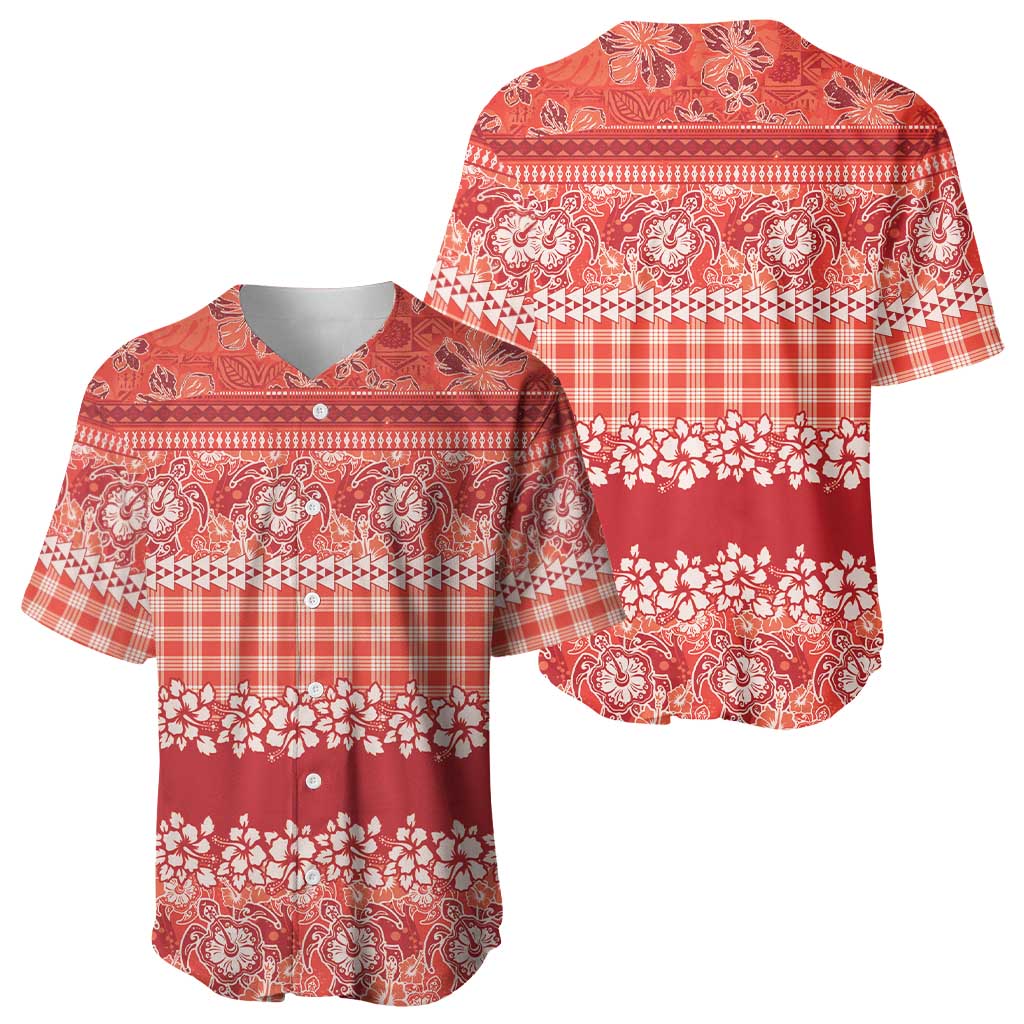 Hawaiian Hibiscus Honu Baseball Jersey Red Mele Kalikimaka Palaka Spirit - Polynesian Pride