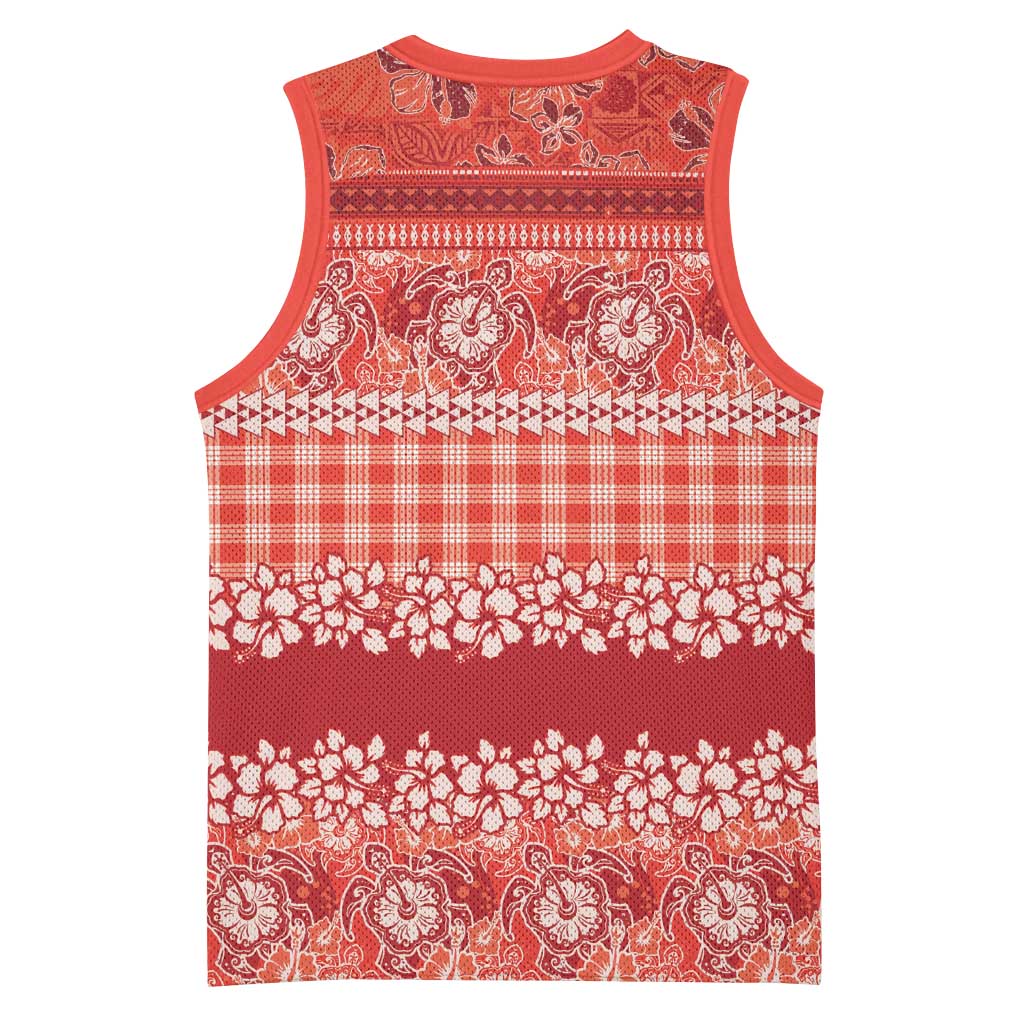 Hawaiian Hibiscus Honu Basketball Jersey Red Mele Kalikimaka Palaka Spirit - Polynesian Pride