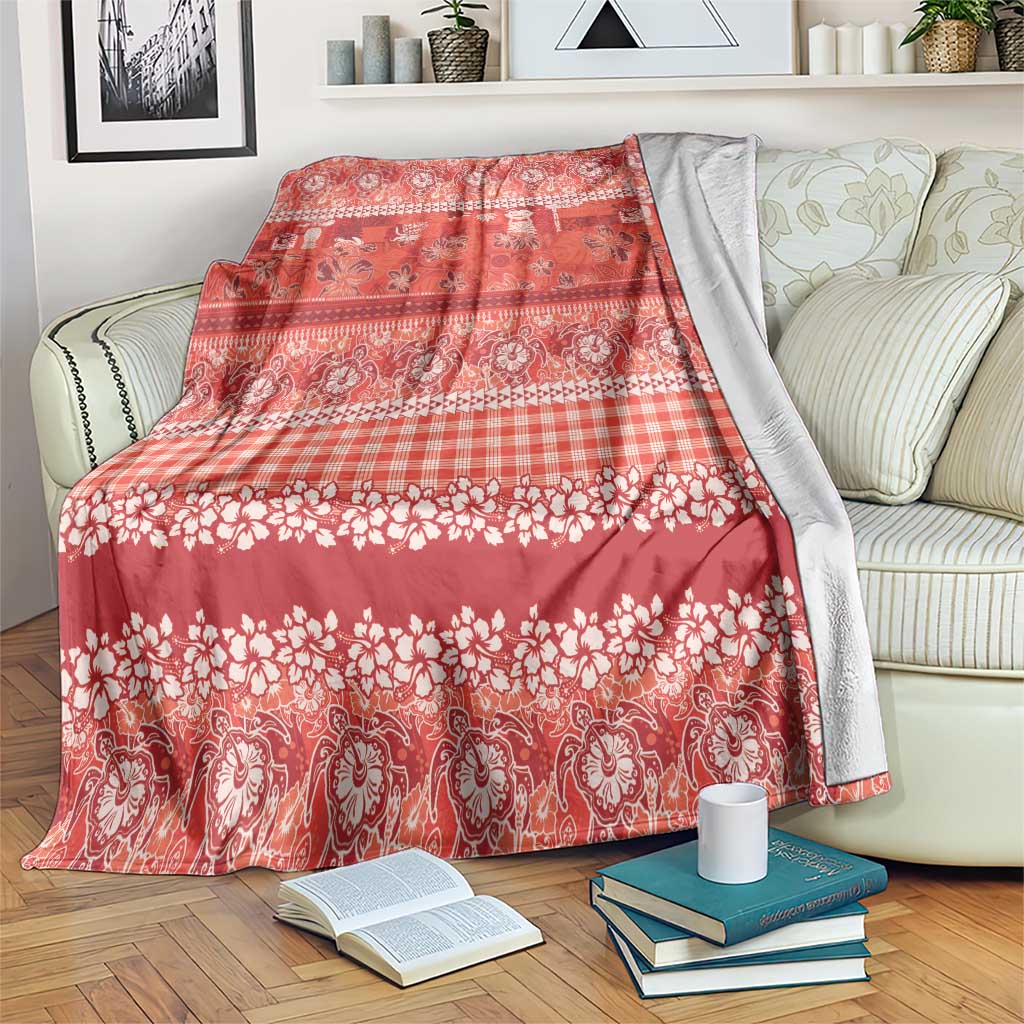 Hawaiian Hibiscus Honu Blanket Red Mele Kalikimaka Palaka Spirit - Polynesian Pride