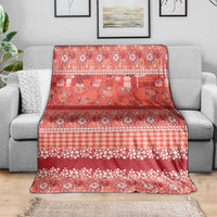 Hawaiian Hibiscus Honu Blanket Red Mele Kalikimaka Palaka Spirit - Polynesian Pride