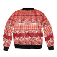 Hawaiian Hibiscus Honu Bomber Jacket Red Mele Kalikimaka Palaka Spirit - Polynesian Pride