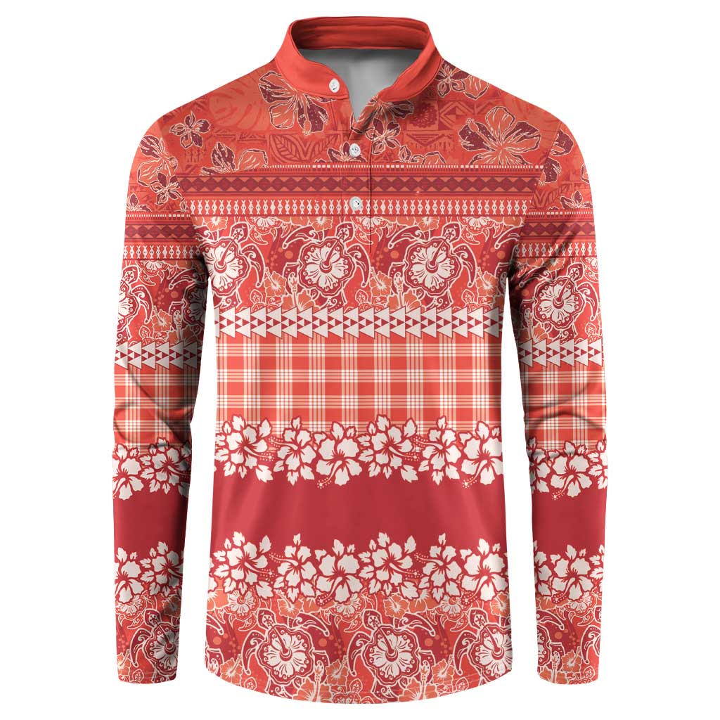Hawaiian Hibiscus Honu Button Sweatshirt Red Mele Kalikimaka Palaka Spirit - Polynesian Pride