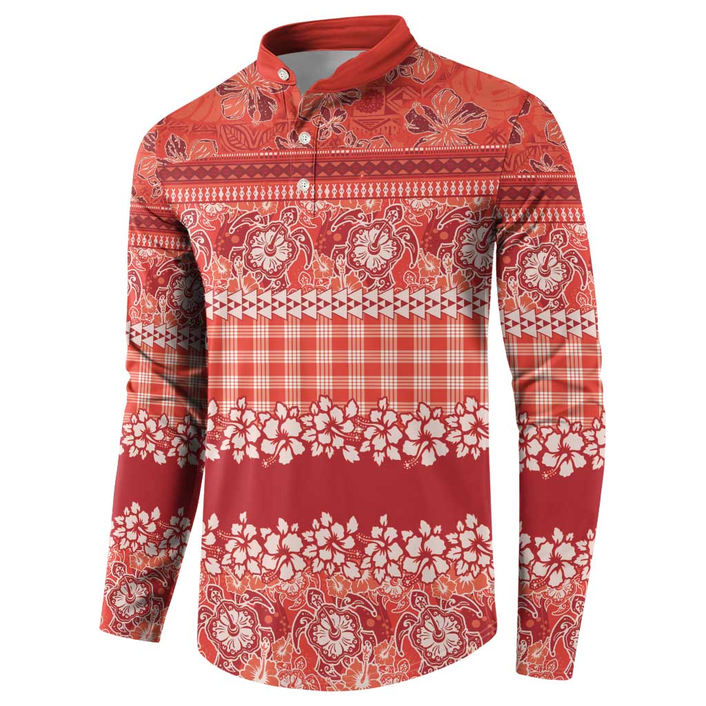Hawaiian Hibiscus Honu Button Sweatshirt Red Mele Kalikimaka Palaka Spirit - Polynesian Pride