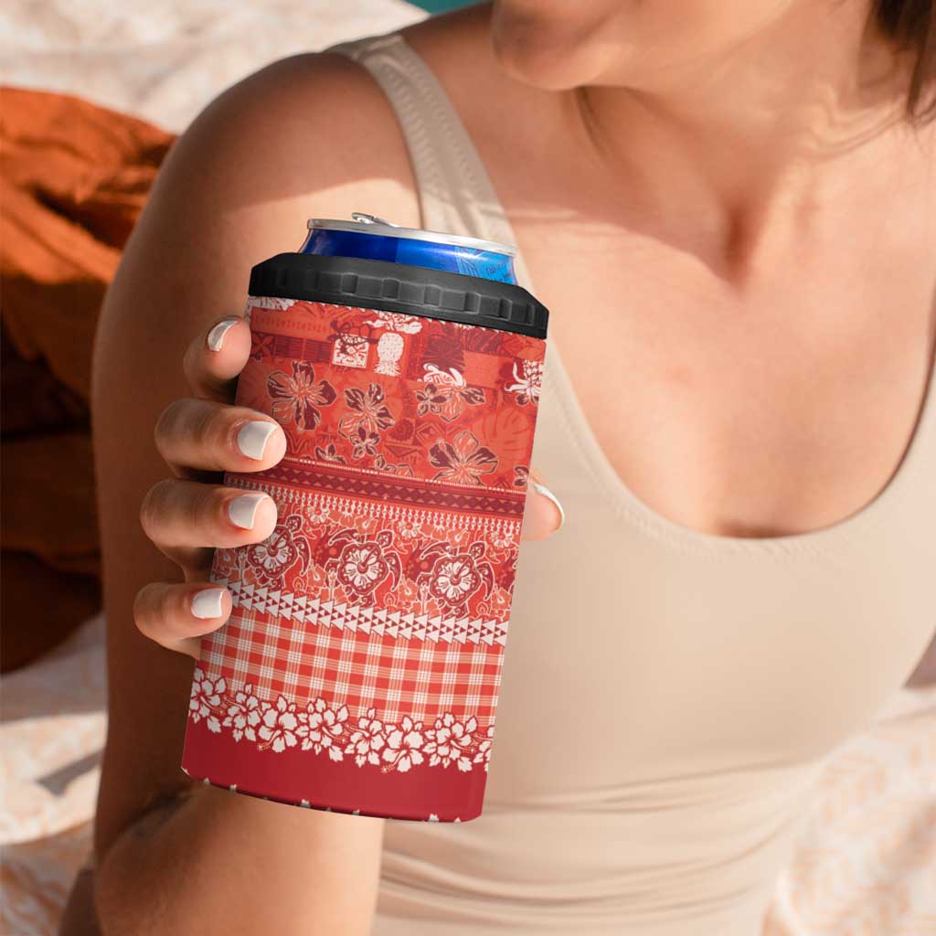 Hawaiian Hibiscus Honu 4 in 1 Can Cooler Tumbler Red Mele Kalikimaka Palaka Spirit - Polynesian Pride