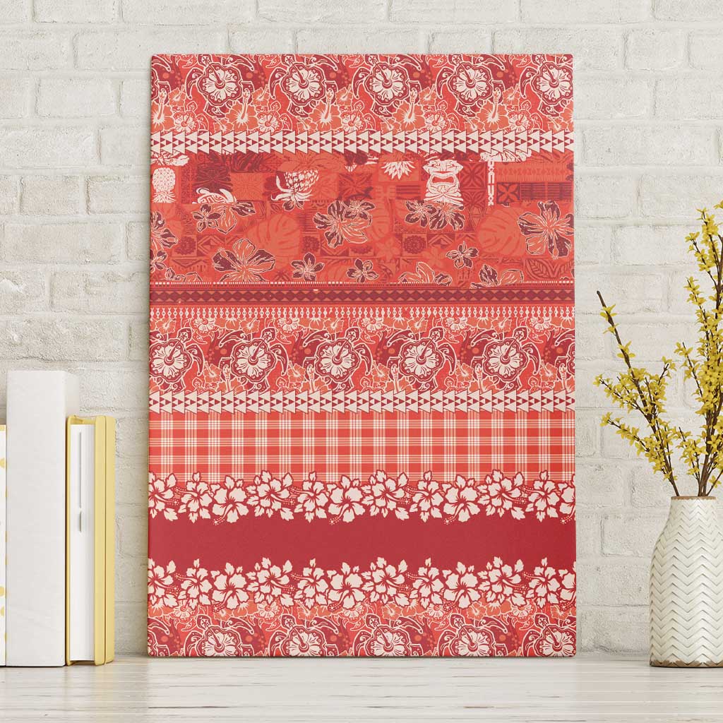Hawaiian Hibiscus Honu Canvas Wall Art Red Mele Kalikimaka Palaka Spirit - Polynesian Pride