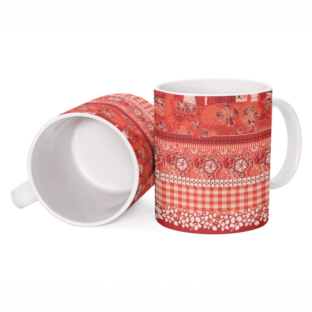 Hawaiian Hibiscus Honu Ceramic Mug Red Mele Kalikimaka Palaka Spirit - Polynesian Pride