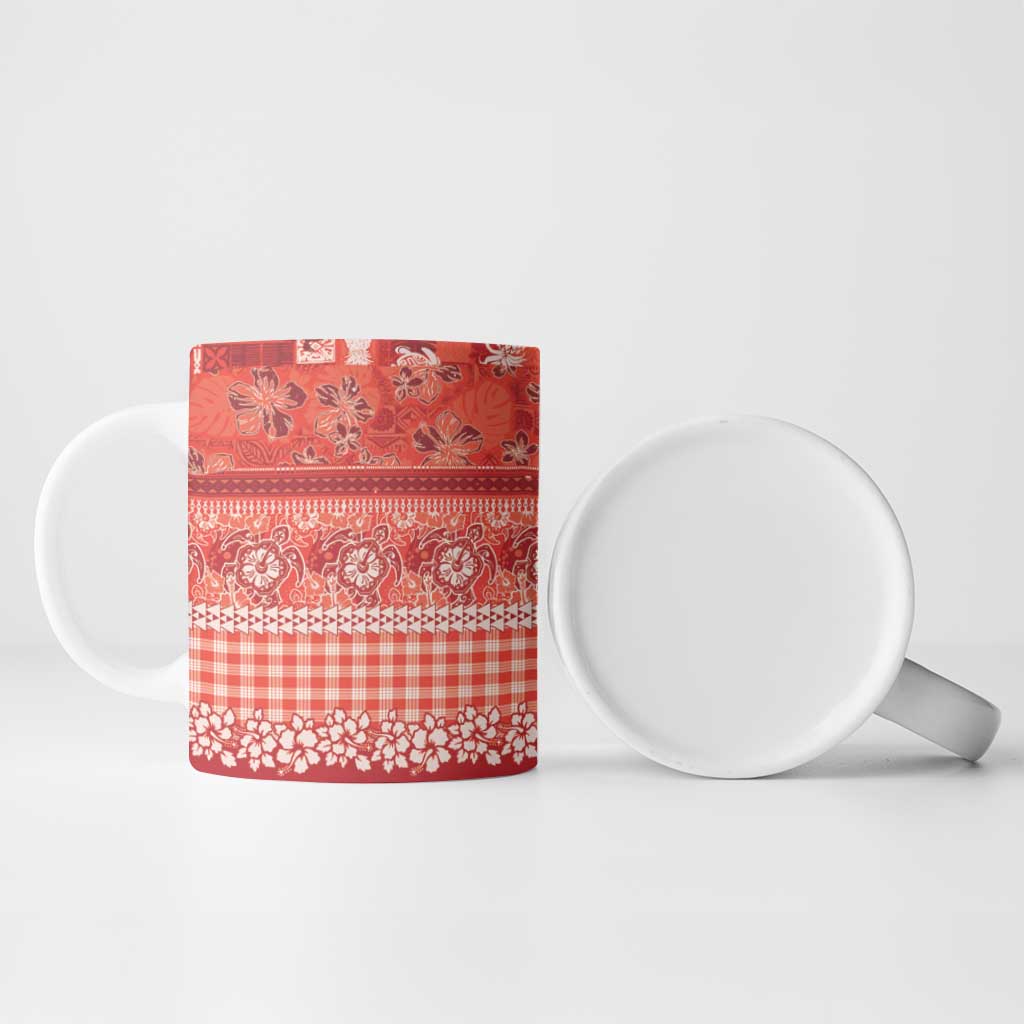Hawaiian Hibiscus Honu Ceramic Mug Red Mele Kalikimaka Palaka Spirit - Polynesian Pride