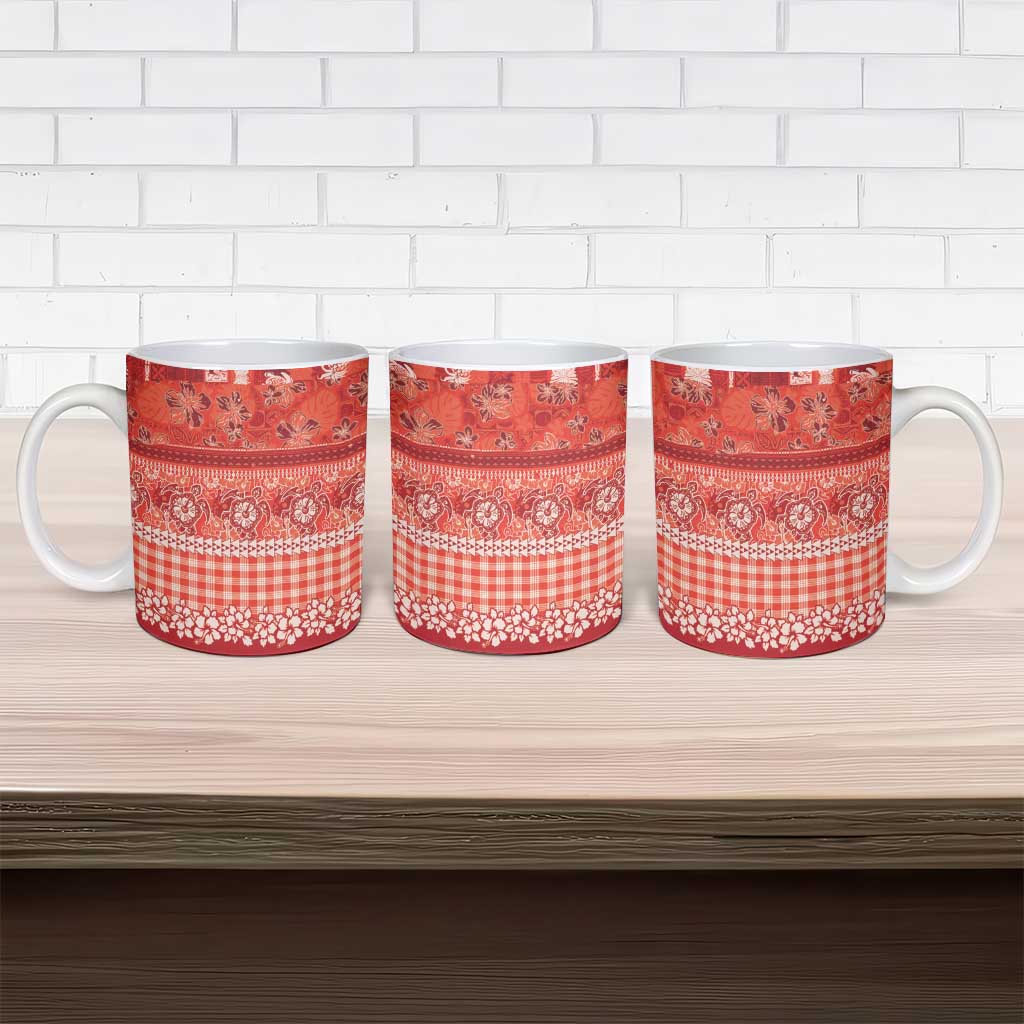 Hawaiian Hibiscus Honu Ceramic Mug Red Mele Kalikimaka Palaka Spirit - Polynesian Pride