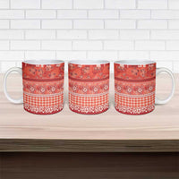 Hawaiian Hibiscus Honu Ceramic Mug Red Mele Kalikimaka Palaka Spirit - Polynesian Pride