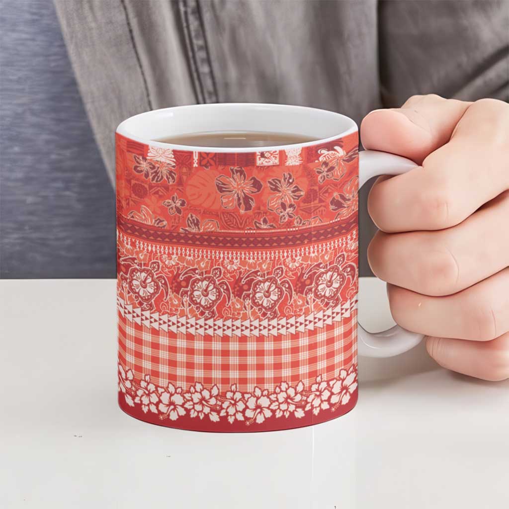 Hawaiian Hibiscus Honu Ceramic Mug Red Mele Kalikimaka Palaka Spirit - Polynesian Pride
