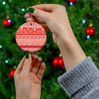 Hawaiian Hibiscus Honu Ceramic Ornament Red Mele Kalikimaka Palaka Spirit - Polynesian Pride