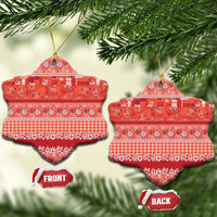 Hawaiian Hibiscus Honu Ceramic Ornament Red Mele Kalikimaka Palaka Spirit - Polynesian Pride