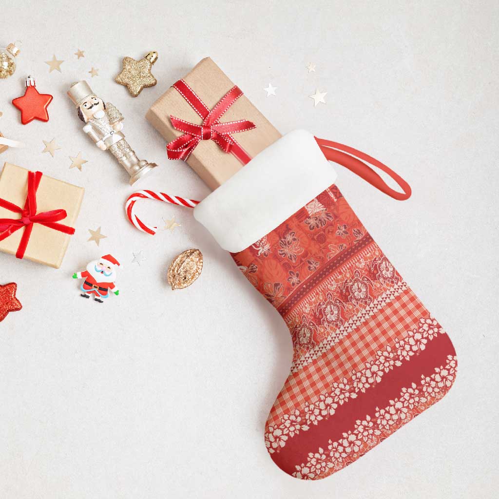 Hawaiian Hibiscus Honu Christmas Stocking Red Mele Kalikimaka Palaka Spirit - Polynesian Pride