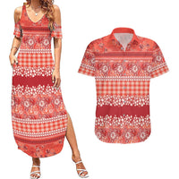 Hawaiian Hibiscus Honu Couples Matching Summer Maxi Dress and Hawaiian Shirt Red Mele Kalikimaka Palaka Spirit LT9 Red - Polynesian Pride