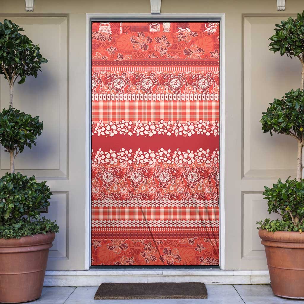 Hawaiian Hibiscus Honu Door Cover Red Mele Kalikimaka Palaka Spirit LT9 Red - Polynesian Pride