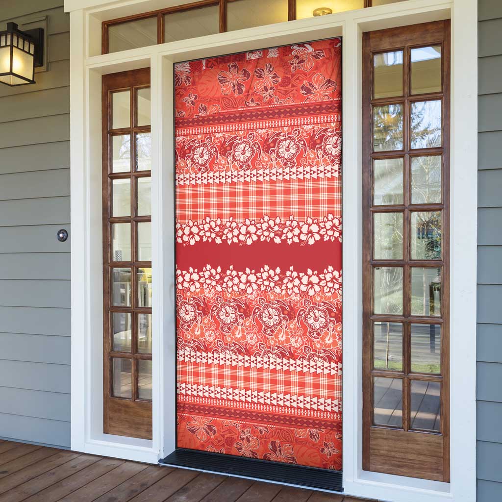 Hawaiian Hibiscus Honu Door Cover Red Mele Kalikimaka Palaka Spirit LT9 - Polynesian Pride
