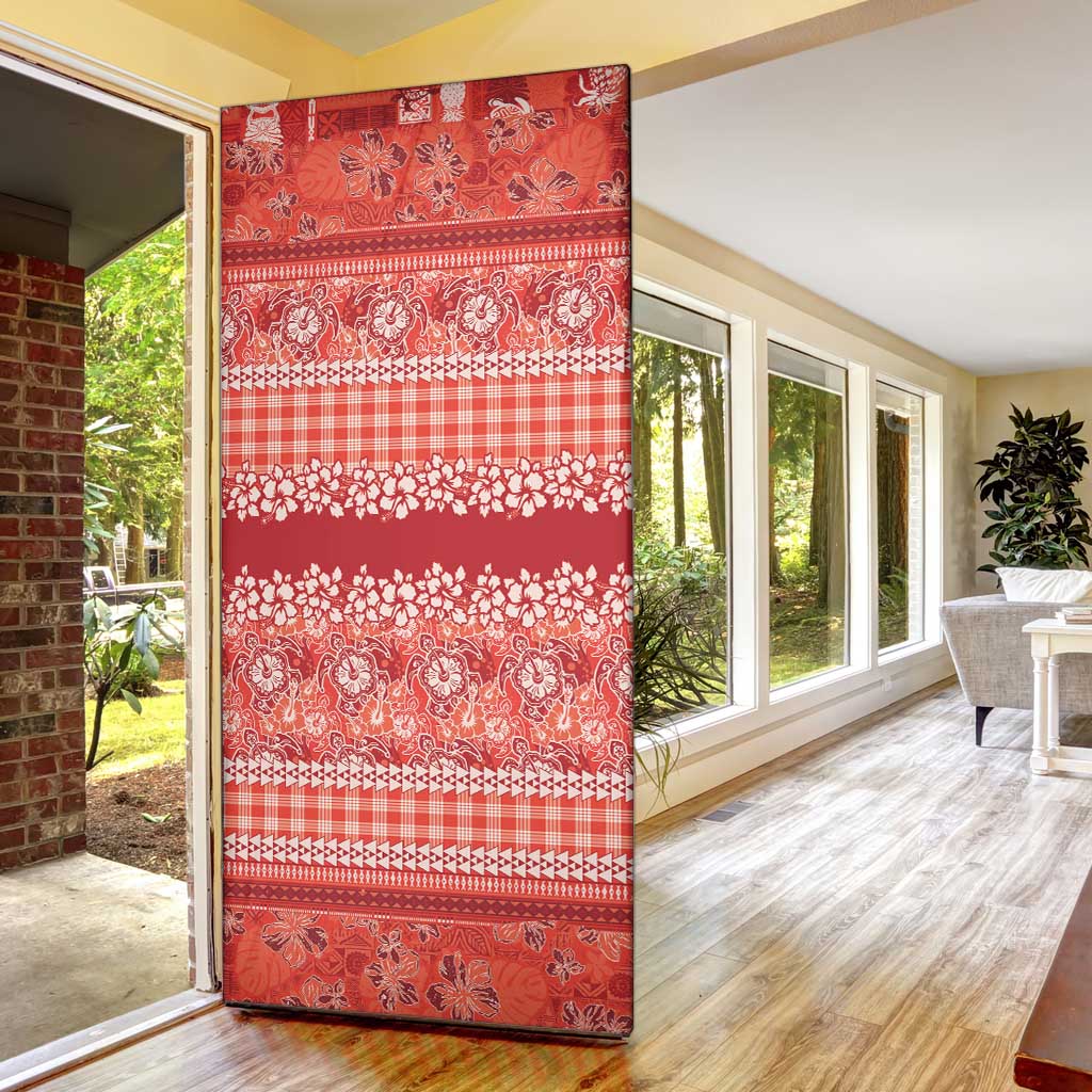 Hawaiian Hibiscus Honu Door Cover Red Mele Kalikimaka Palaka Spirit LT9 - Polynesian Pride