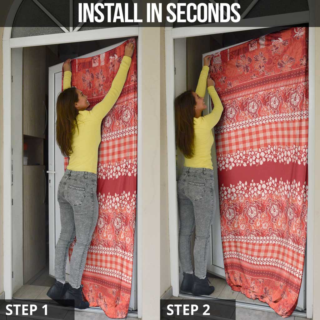 Hawaiian Hibiscus Honu Door Cover Red Mele Kalikimaka Palaka Spirit LT9 - Polynesian Pride